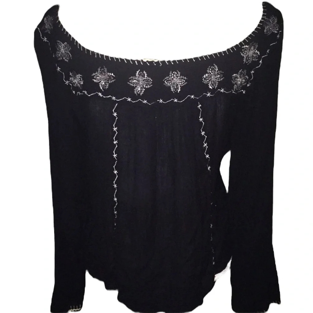 Dcc Junior Boho Embroidered Gauze Long Sleeve Hippie Top